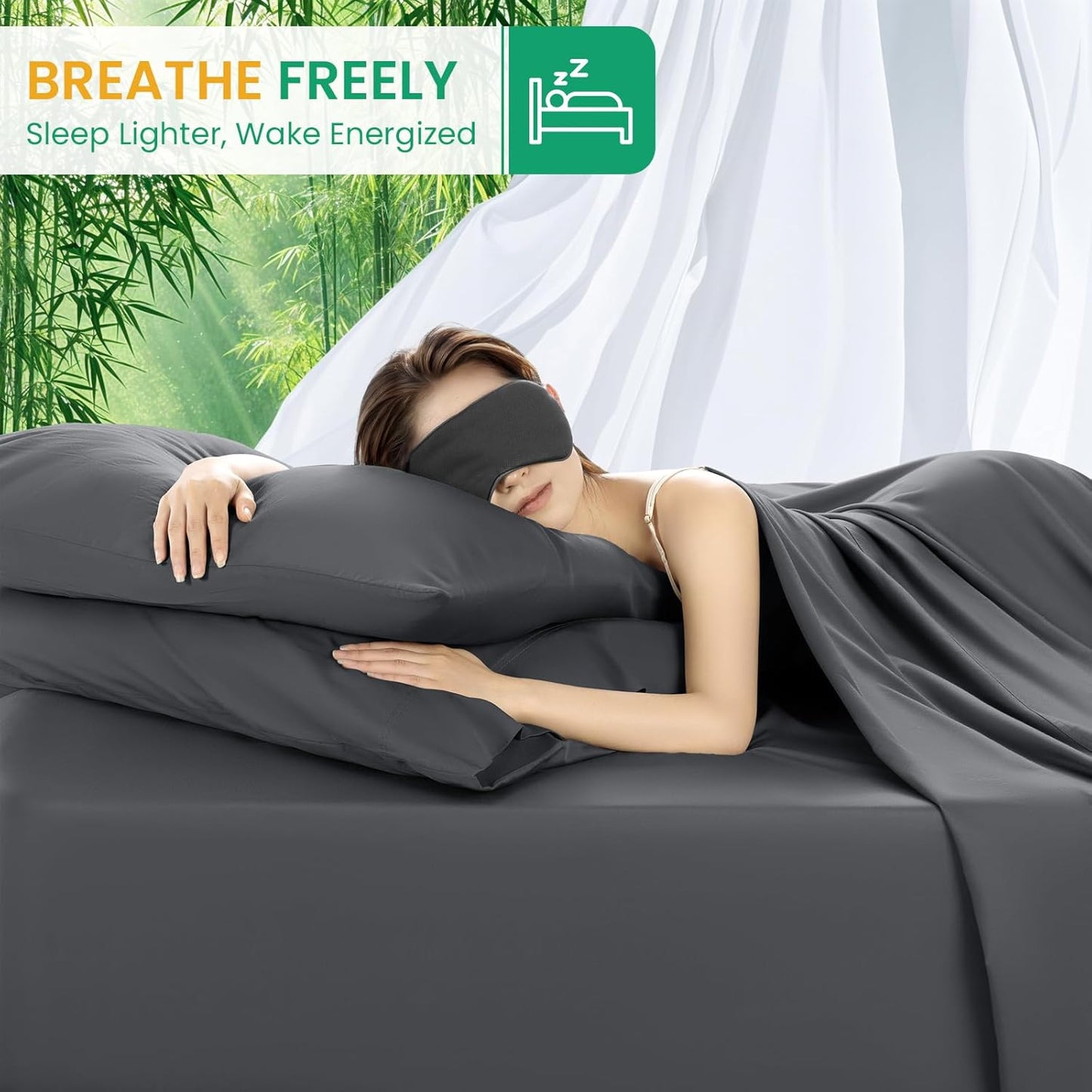 SONORO KATE Queen Size Bamboo Viscose Sheets - Ultra Breathable & Cooling 4PC Set (Dark Grey)