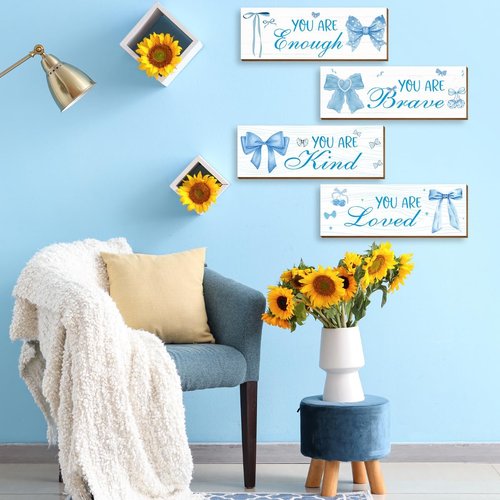 Coquete | 4 Pcs Blue Bow Wall Art Decor - Trendy Aesthetic for Teen Girls' Bedroom & Bathroom