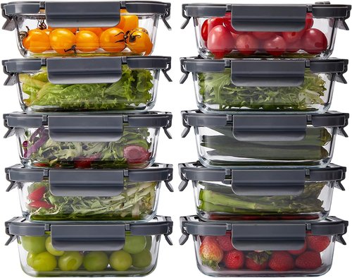 Glass Food Storage Containers - 10 Pack of 21oz | Airtight, Microwave Safe & BPA Free Meal Prep Set
