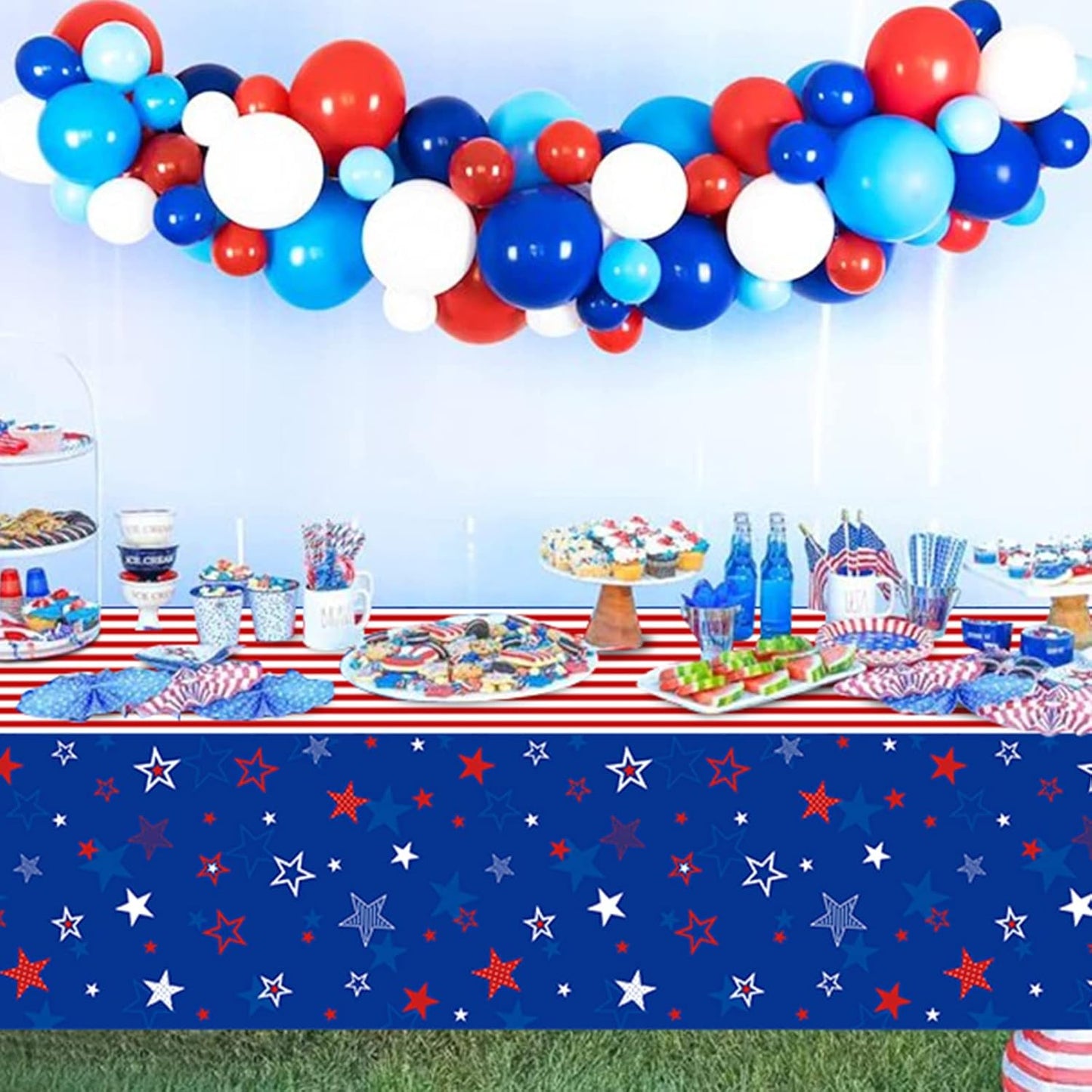 Skiennix 3Pcs Patriotic Tablecloths - Red, White & Blue Star Disposable Covers | 54x108 Inch for 4th of July Celebrations