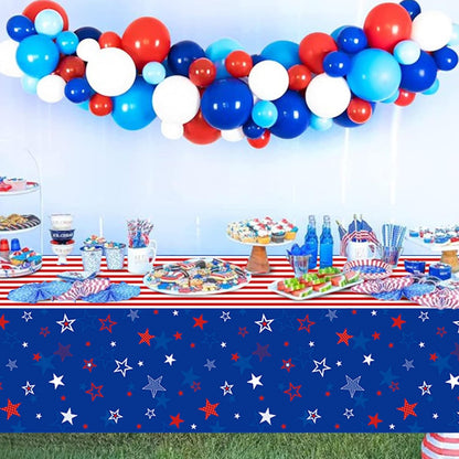 Skiennix 3Pcs Patriotic Tablecloths - Red, White & Blue Star Disposable Covers | 54x108 Inch for 4th of July Celebrations
