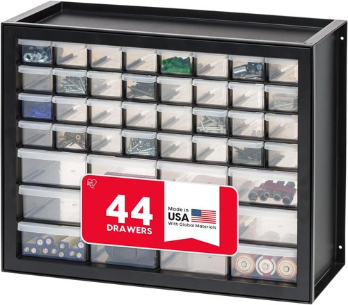 IRIS USA 44-Drawer Organizer Cabinet - Stackable Storage for Screws, Nuts, Bolts & Crafts - Black