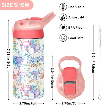 Skiennix Cute Axolotl Stainless Steel Water Bottle - 12 Oz Vacuum Insulated for Kids & Girls