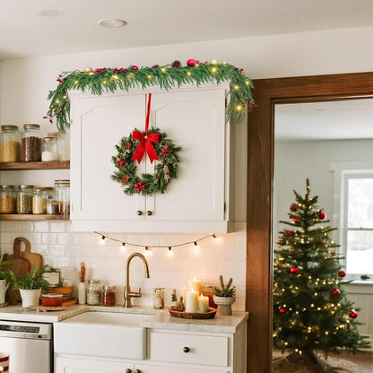 6ft Norfolk Pine Garlands with Light - Pre-Lit Dense Real Touch Indoor/Outdoor Christmas Garland - Variation: 1+6ft