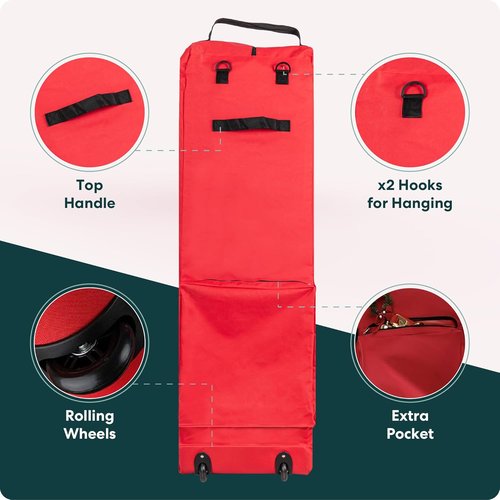 Handy Laundry Christmas Tree Storage Bag with Wheels - Heavy Duty, Waterproof, Fits 9 Ft Tree, Red