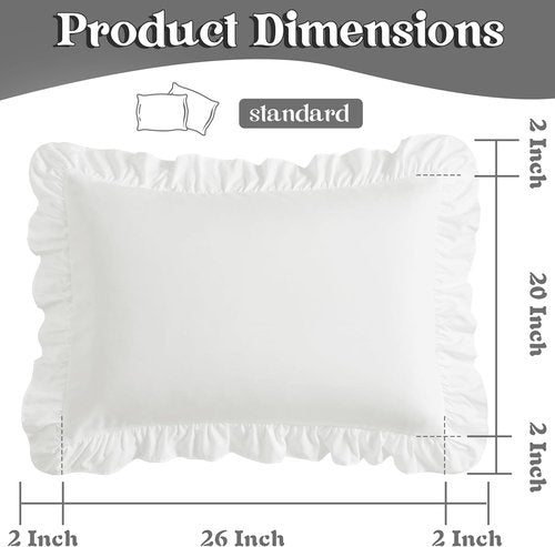 KKJIAF Ruffle Pillow Cases - Set of 2 Standard Size 20" x 26" | Wrinkle Resistant White Ruffled Covers
