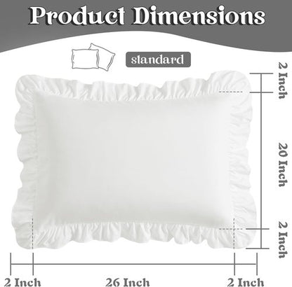KKJIAF Ruffle Pillow Cases - Set of 2 Standard Size 20" x 26" | Wrinkle Resistant White Ruffled Covers