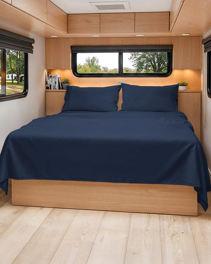 Short Queen Size 4 Piece Sheet Set - RV Short Queen, Soft, Breathable & Cooling Bed Sheets Set w/ Deep Pockets - Hotel Luxury Bedding for Women, Men, Kids, Teens, Boys & Girls - Oeko-Tex - Navy Blue