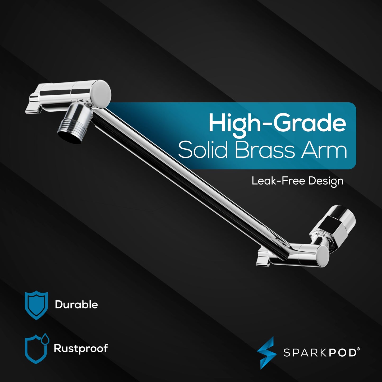 SparkPod Round Rain Shower Head with Extension Arm - Height Adjustable Shower Head with High Pressure Performance - Easy 1-Minute Installation (11" Arm Extension, Luxury Polished Chrome)