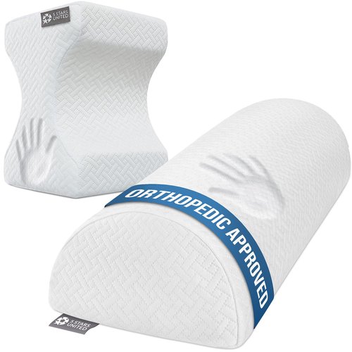 5 STARS UNITED Half Moon Bolster Semi-Roll Pillow and Knee Pillow for Side Sleepers - Bundle, 100% Memory Foam