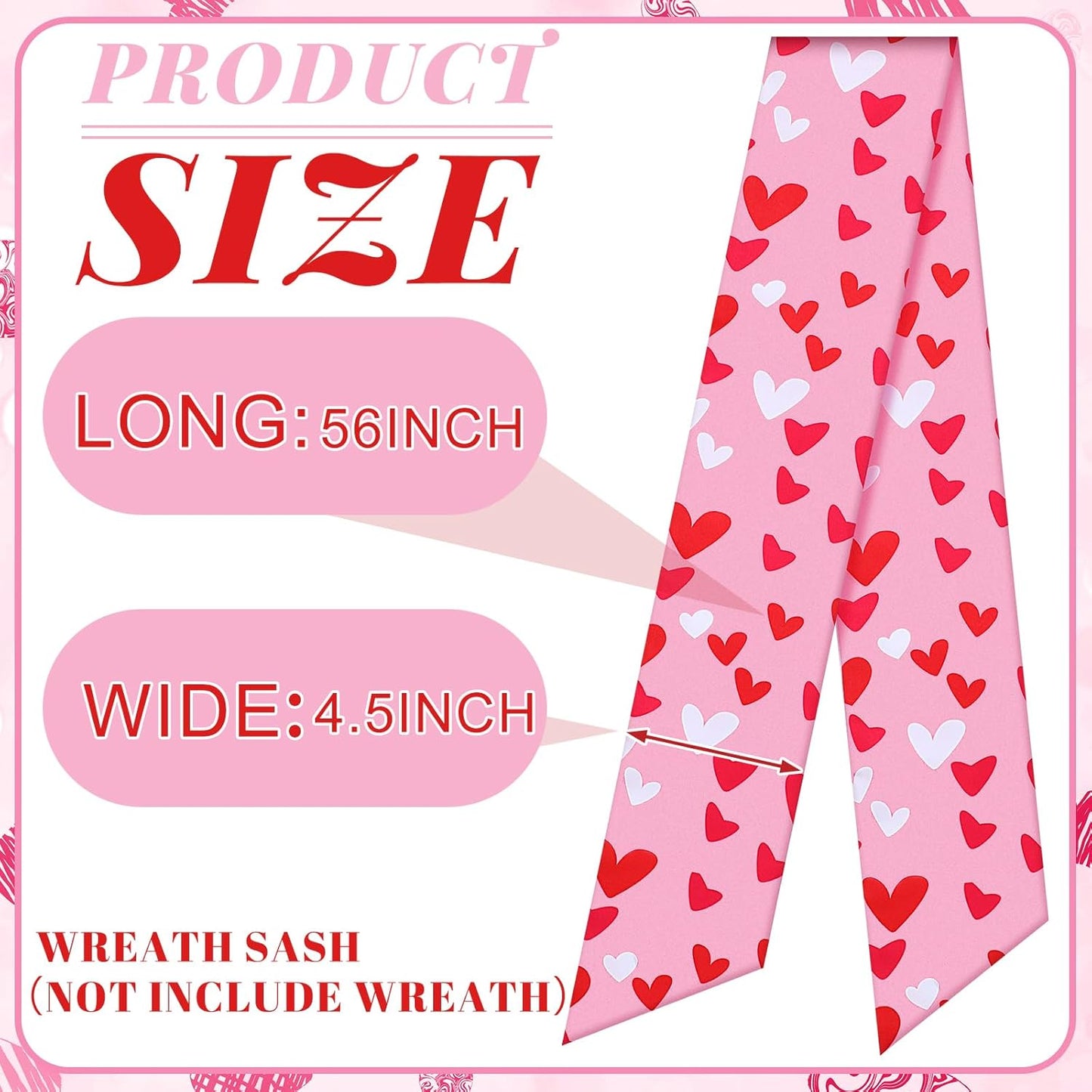 Skiennix Wreath Sash - Satin Blank Sashes for Embroidery | Romantic Heart Print, Red & Pink