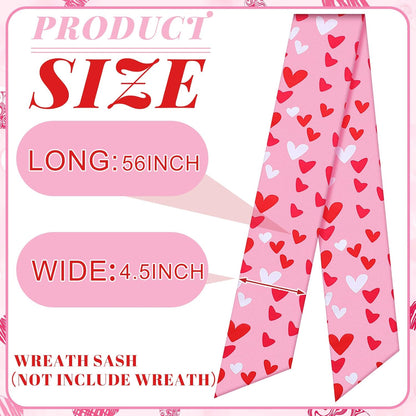 Skiennix Wreath Sash - Satin Blank Sashes for Embroidery | Romantic Heart Print, Red & Pink