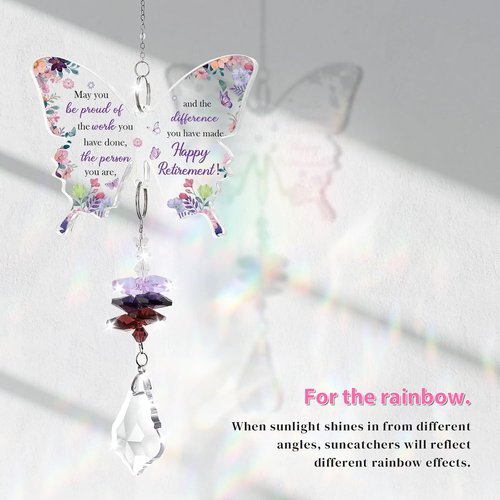 Funnli Retirement Gift for Women - Purple Crystal Window Hanging Decor | Butterfly Acrylic Plaque