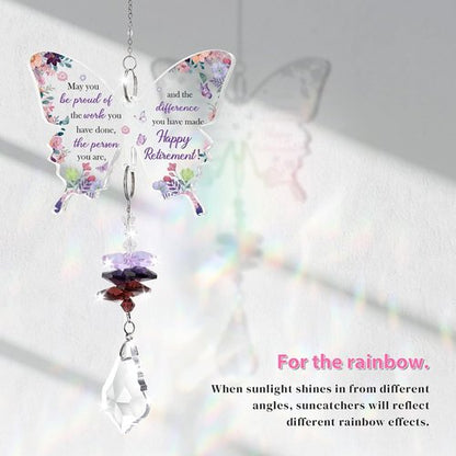 Funnli Retirement Gift for Women - Purple Crystal Window Hanging Decor | Butterfly Acrylic Plaque