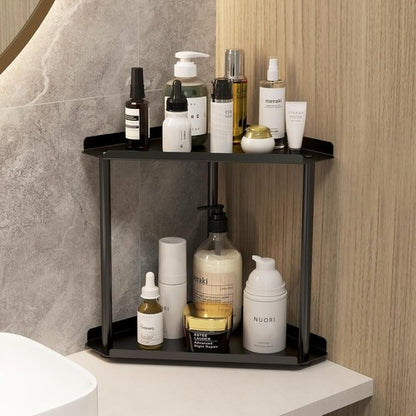 Jesginboo 2-Tier Bathroom Counter Organizer - Stylish Vanity Shelf for Skincare & Makeup | Black