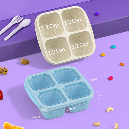 CSQLJ Snack Containers(4 Pack), 4-Compartment Meal Prep Containers Reusable, Snack box Container for Kids and Adults, Food Storage Containers for School, Work, Travel (Green/Blue/Pk/Beige)