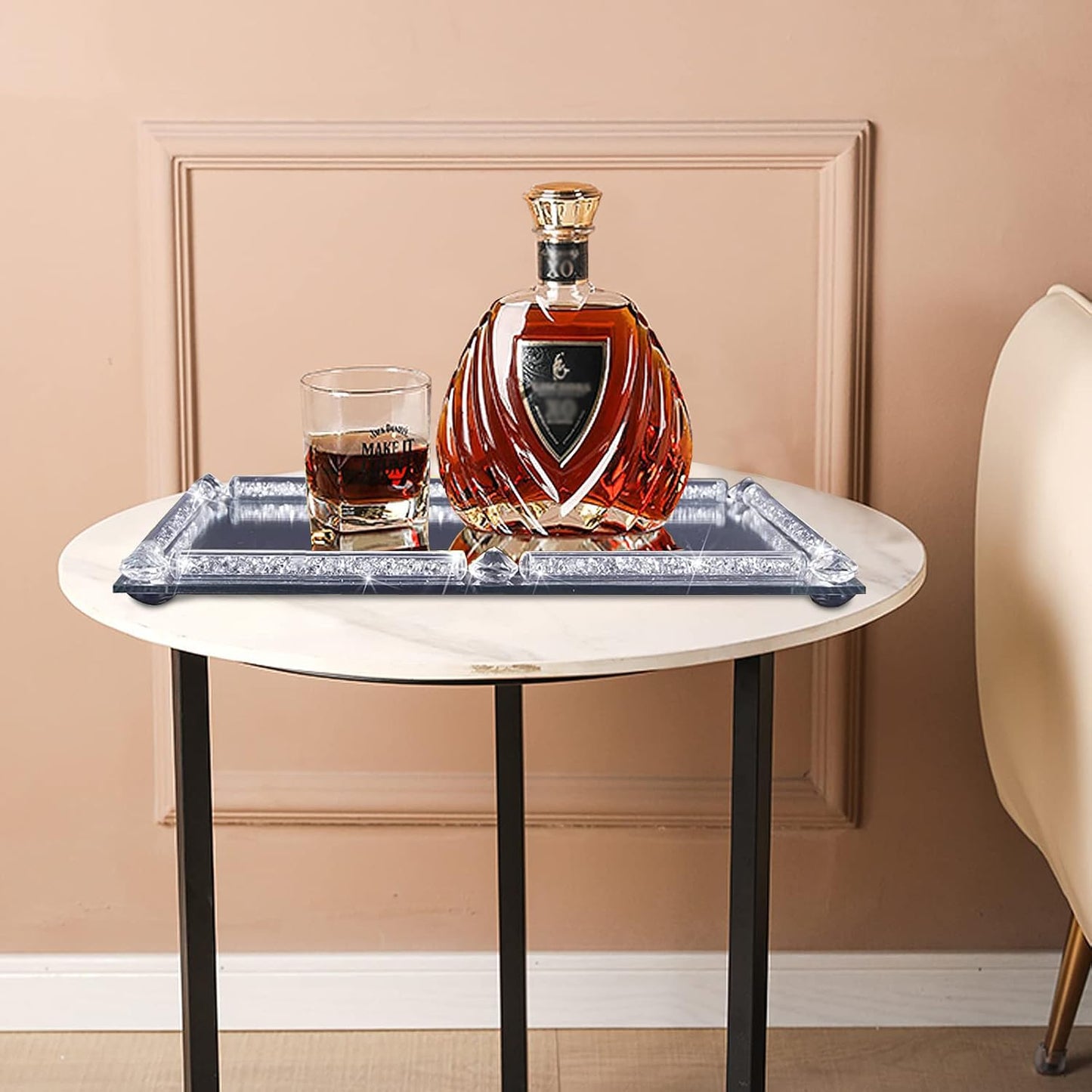 Mirror Crystal Perfume Tray,Crushed Diamond Filled Crystal Glass Vanity Tray,Jewelry Trinket Holder,Decorative Tray for Home,Party,Hotel Banquet