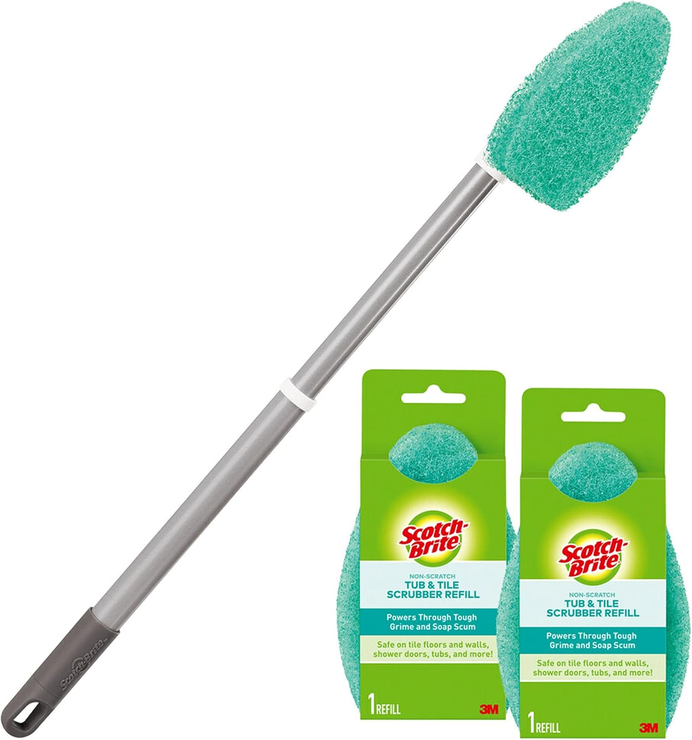 Scotch-Brite Extendable Tub & Tile Scrubber Kit - 1 Handle & 3 Non-Scratch Pads for Easy Cleaning