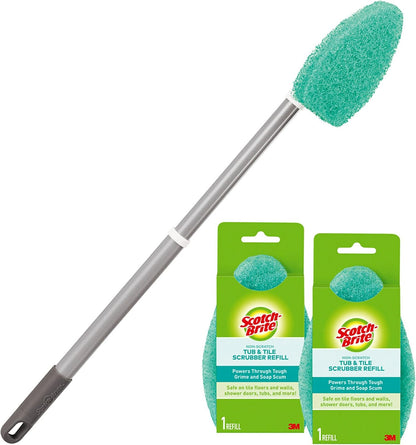 Scotch-Brite Extendable Tub & Tile Scrubber Kit - 1 Handle & 3 Non-Scratch Pads for Easy Cleaning