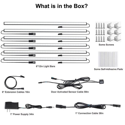 Door Activated Safe Light Kit, 6 Pack 12 Inch 5000K Black Led Safe Lighting Kit with Power Adapter, Self-Adhesive - Ideal for Safes, Closets, and Pantries