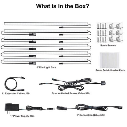Door Activated Safe Light Kit, 6 Pack 12 Inch 5000K Black Led Safe Lighting Kit with Power Adapter, Self-Adhesive - Ideal for Safes, Closets, and Pantries