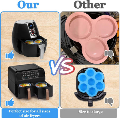 XANGNIER Silicone Egg Bites Pan - 3 Pcs Reusable Nonstick Air Fryer Accessories, BPA Free, Blue