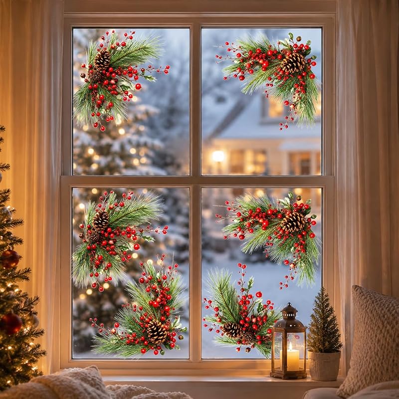 Christmas Window Clings - Ornament 3, Static Reusable Décor for Glass Doors & Windows