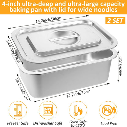 Regine Switzerland 4-Inch Extra Deep Lasagna Baking Pan - 304 Stainless Steel, 10.6x14.2 Inch, Includes Lid