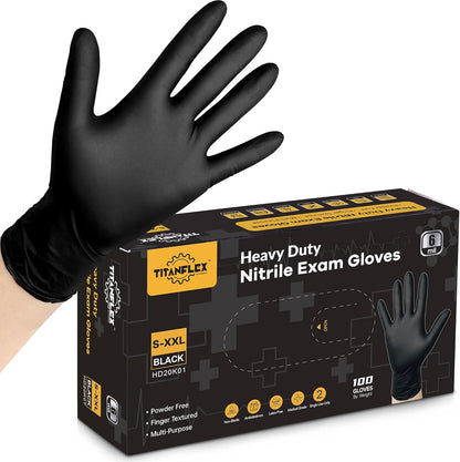 TitanFlex Disposable Nitrile Exam Gloves - 6-Mil Heavy Duty, Black, Latex-Free & Food Safe