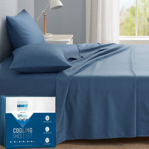 Degrees of Comfort Coolmax King Size Sheets Set, 4 Pieces Hotel Luxury Cooling Bed Sheet for Hot Sleepers, Super Soft, 14 Inch Deep Pocket, Teal