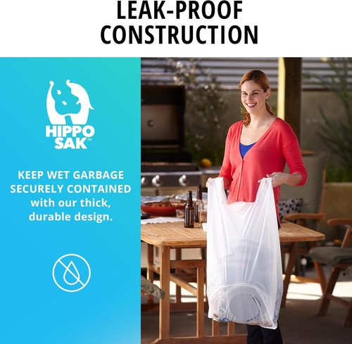 Hippo Sak - Heavy Duty 13 Gallon Kitchen Trash Bags with Ergonomic Handles - 90 Count, Leak Proof Design