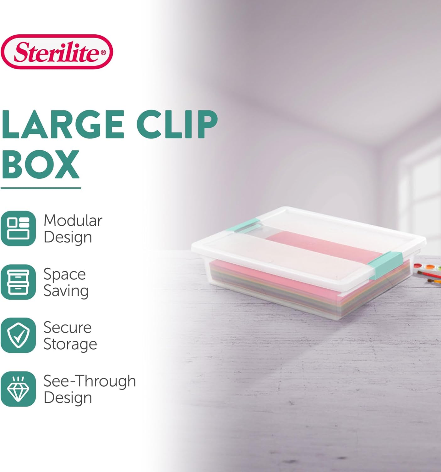 Sterilite 6-Pack Clip Box - Stackable Clear Plastic Bins with Latching Lids for Home & Office Organization