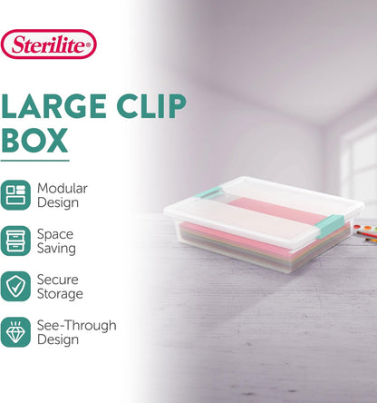 Sterilite 6-Pack Clip Box - Stackable Clear Plastic Bins with Latching Lids for Home & Office Organization