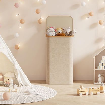 Lifewit 100L Laundry Basket with Lid, Clothes Hampers for Laundry with Bamboo Handles and 1 Removable Bag, Large Foldable Laundry Hamper for Bedroom, Bathroom, Dorm, Laundry Room, Beige