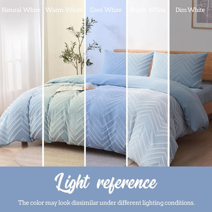 Tametra Boho Duvet Cover Queen - Ultra Soft Tufted Textured Design | Shabby Chic Embroidery, 90" x 90" (Blue)