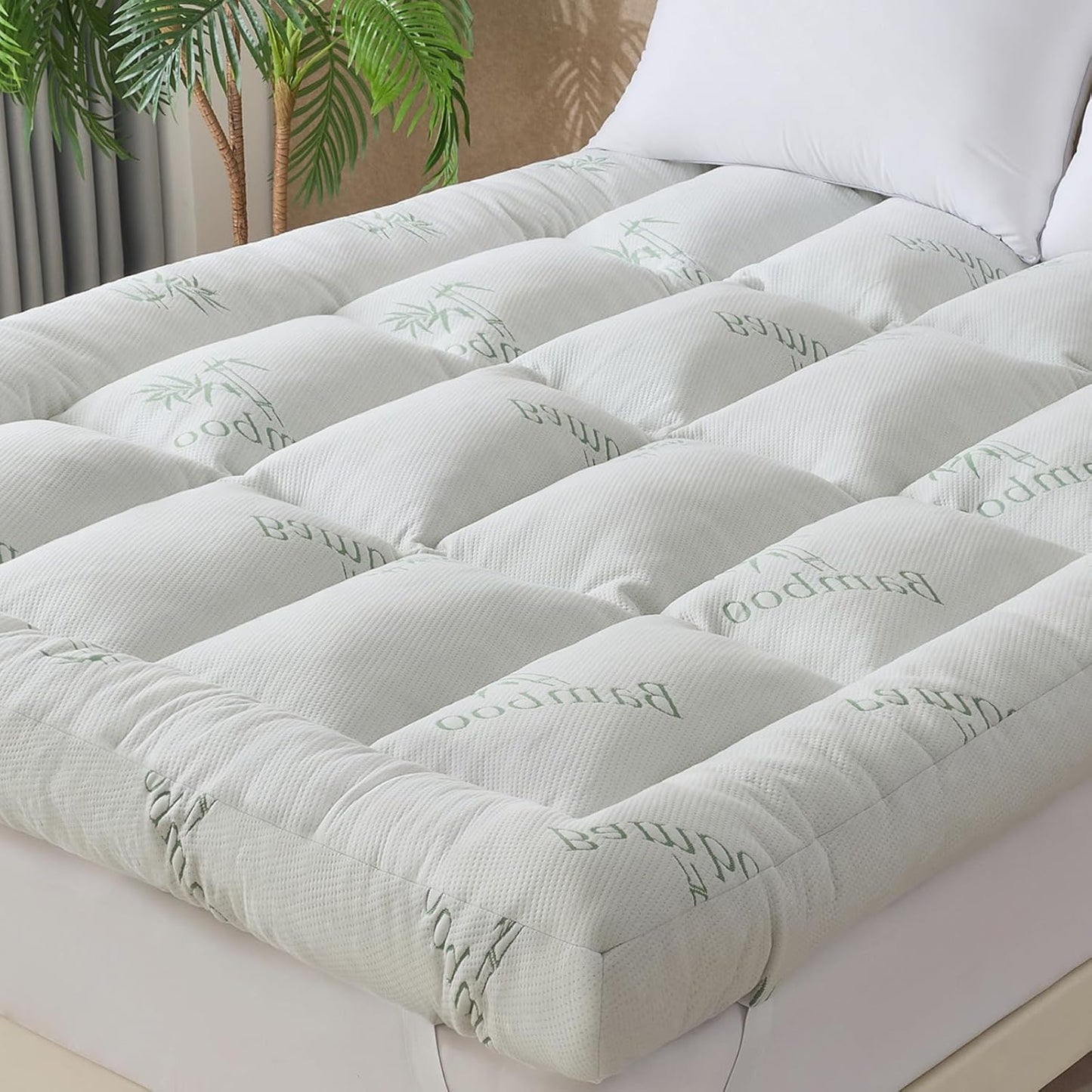 WhatsBedding 5-Inch Memory Foam Mattress Topper - Soft Bamboo Viscose, Breathable Comfort | Queen Size 80x60in