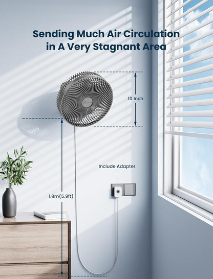 Shinebella 10-Inch Oscillating Wall Fan - Portable Remote-Controlled Fan with 90° Oscillation, 4 Speeds, Grey
