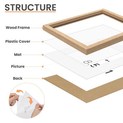 upsimples 8.5 by 11 Picture Frame, Natural Solid Wood Picture Frames, Display 6x8 with Mat or 8.5 x 11 Without, Wall or Tabletop, 1 Pack, Natural
