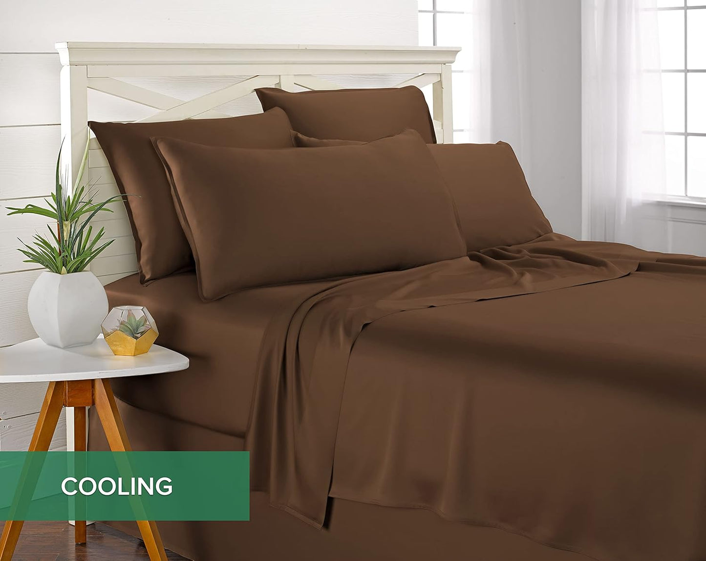 Pure Bamboo Split King Sheets - 100% Organic Viscose Bed Sheet Set, Soft & Cooling, 2 Fitted Sheets (Coconut Husk)