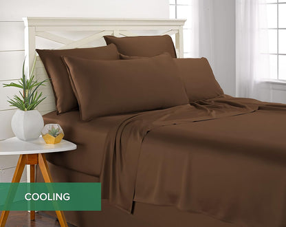 Pure Bamboo Split King Sheets - 100% Organic Viscose Bed Sheet Set, Soft & Cooling, 2 Fitted Sheets (Coconut Husk)