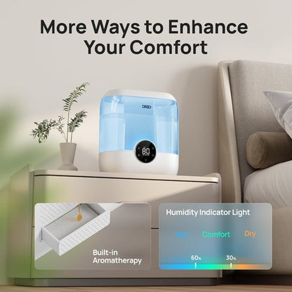 DREO 6L Top Fill Humidifier - 60H Runtime, Quiet 28 dB Cool Mist for Large Rooms & Nurseries