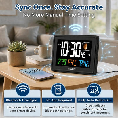 Baldr 7'' Bluetooth Alarm Clock with Auto Time Sync – Black