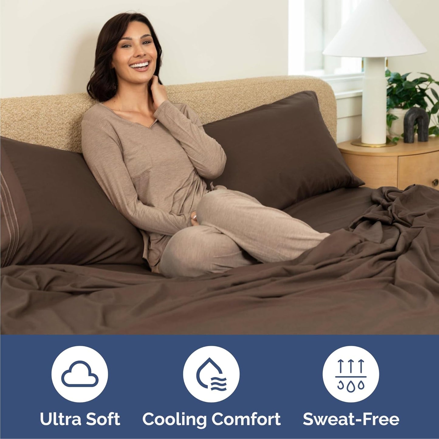 Queen Size 4 Piece Sheet Set - Ultra-Soft Cooling Bed Sheets | Hotel Luxury Bedding - Deep Pockets - Brown