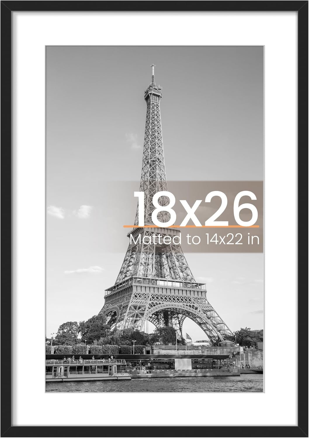 Upsimples 18x26 Picture Frame - Versatile Display for 14x22 Photos with Mat | Black, 1 Pack