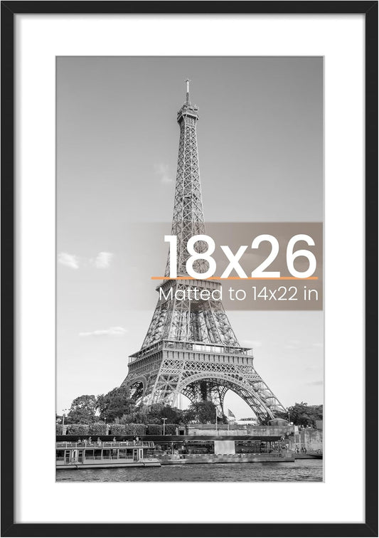 Upsimples 18x26 Picture Frame - Versatile Display for 14x22 Photos with Mat | Black, 1 Pack