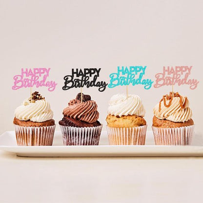 Ercadio Happy Birthday Cupcake Toppers - 24 Pack in 8 Colors for Kids' Parties & Celebrations