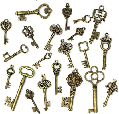 JIALEEY Vintage Skeleton Key Set - 125 PCS Antique Bronze Charms for DIY Jewelry & Wedding Favors