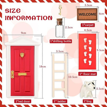 Christmas Elf Miniature Wooden Tooth Fairy Door Kit - Magical Red Fairy Door Set for DIY Room Decor | 18.5cm