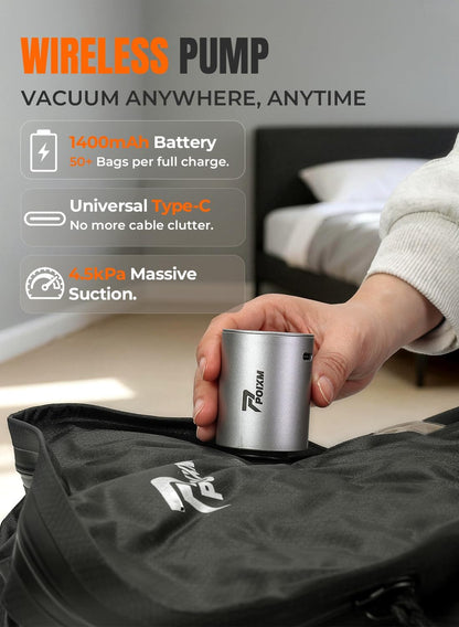 Skiennix Vacuum Bags for Travel - Reusable Compression Bags with Wireless Pump | 180° Open Zipper, IP67 Waterproof (3 Pack)