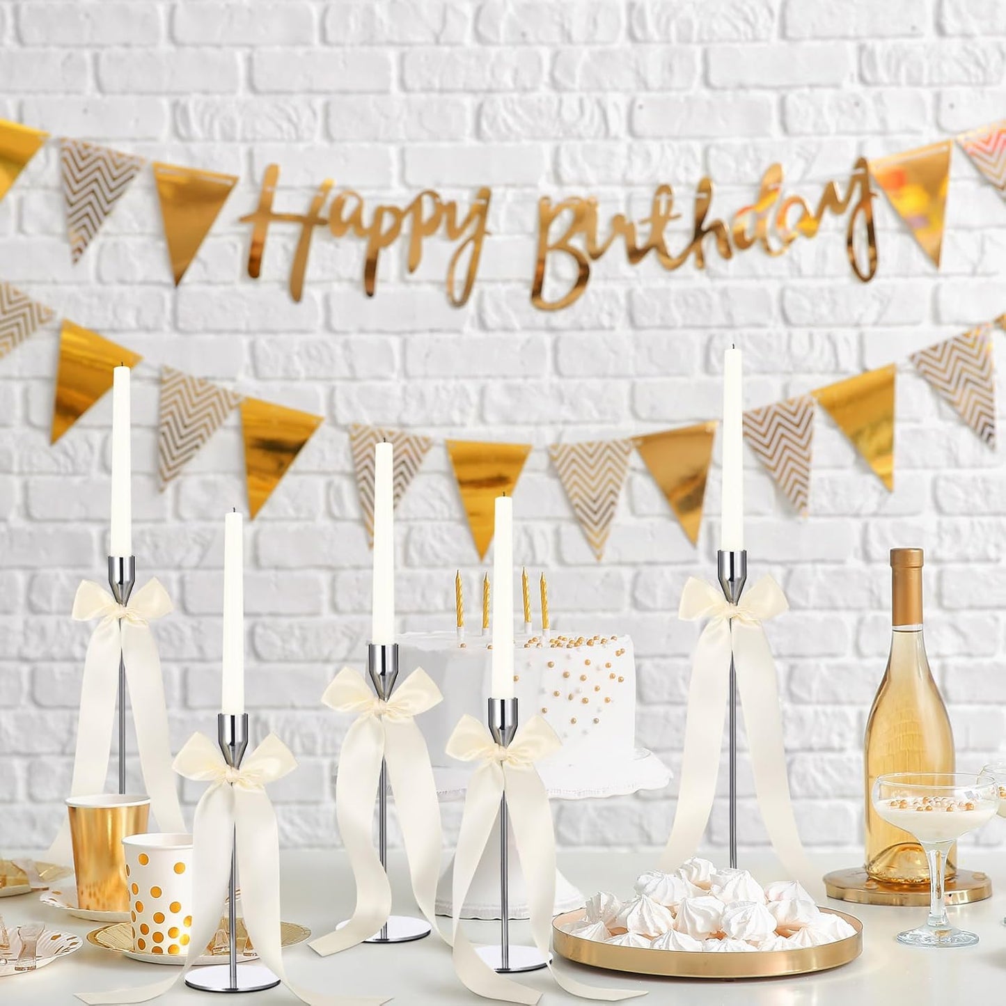 Teenyyou 12 Pcs Ivory Candlestick Bows - 13 Inch Large Coquette Table Decor & Candle Holders